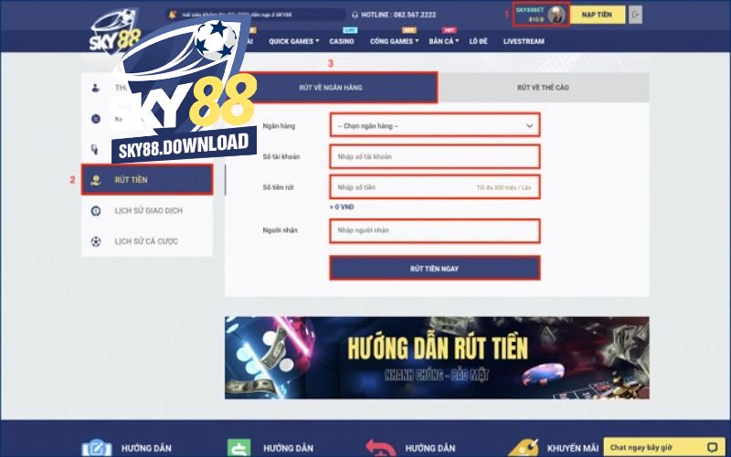 Hướng dẫn cách rút tiền Sky88 trong 5 giây